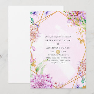 Purple and Gold Floral Geometric Wedding Invitation