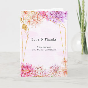 Purple and Gold Floral Geometric Wedding Photo Thank You Card