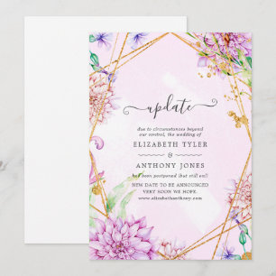 Purple and Gold Floral Geometric Wedding Update Invitation