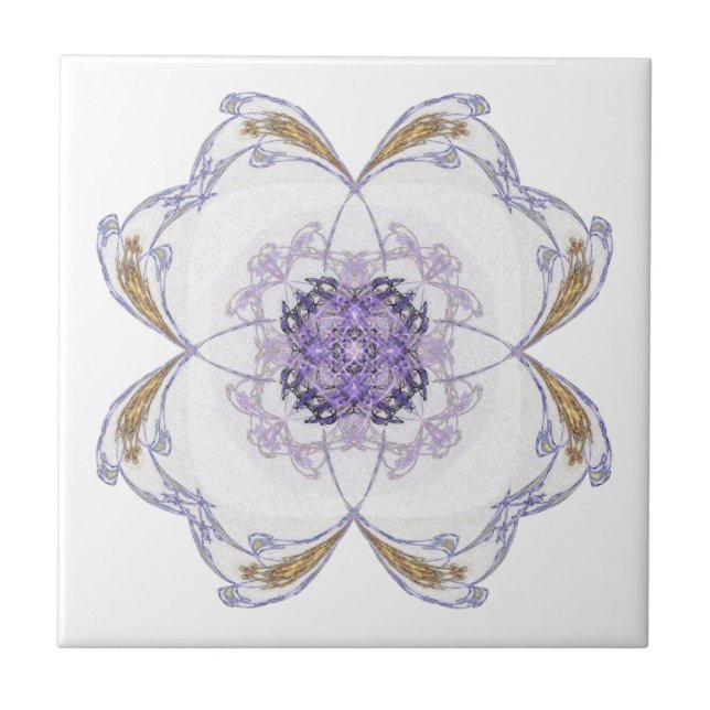 Purple and Gold Floral-Look Fractal Art  Tile (Front)