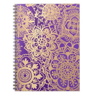 Purple and Gold Floral Mandala Pattern Notebook