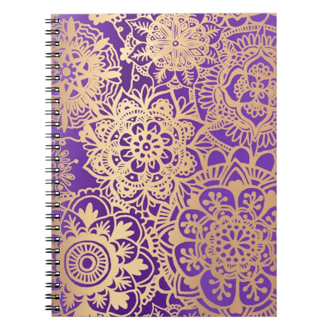 Purple and Gold Floral Mandala Pattern Notebook (Front)
