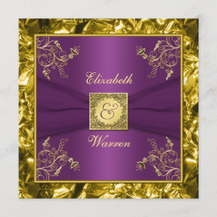 Purple and Gold Floral Monogram Wedding Invitation