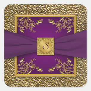 Purple and Gold Floral Monogram Wedding Sticker
