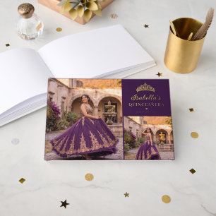 Purple and Gold Floral Quinceañera Guest Book