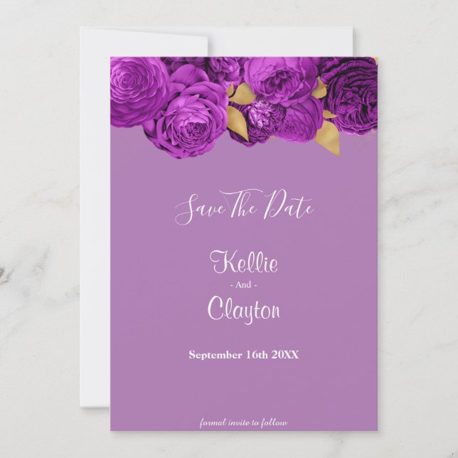 Purple And Gold Floral Save The Date (Front)