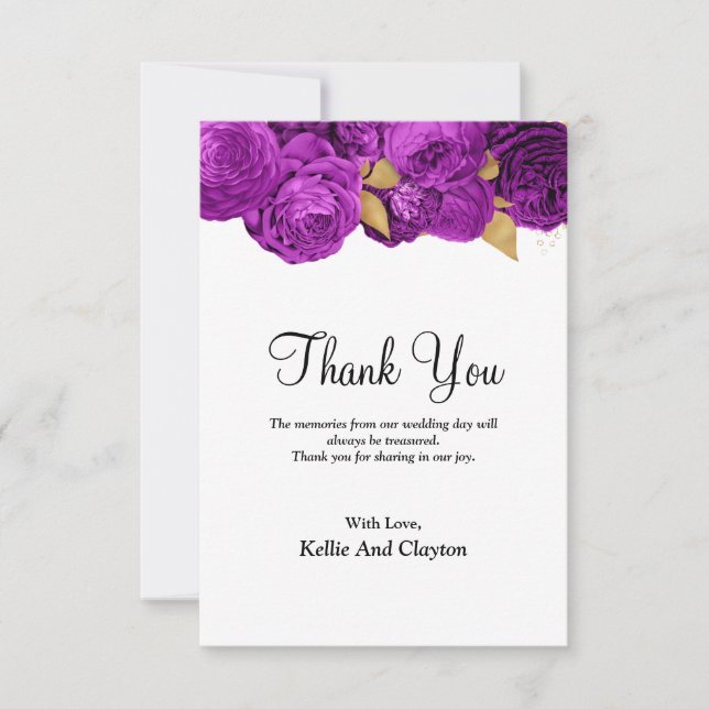 Purple And Gold Floral Thank You Card (Front)