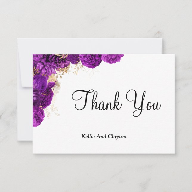 Purple And Gold Floral Thank You Cards (Front)
