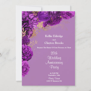 Purple And Gold Floral Wedding Anniversary Party Invitation