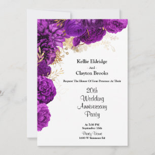Purple And Gold Floral Wedding Anniversary Party Invitation