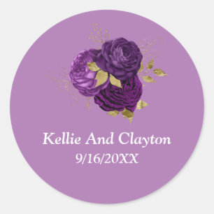 Purple And Gold Floral Wedding Classic Round Sticker
