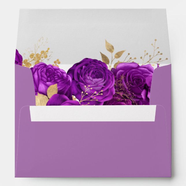 Purple And Gold Floral Wedding Envelope (Back (Bottom))