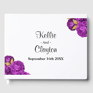 Purple And Gold Floral Wedding Guest Book