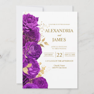 Purple And Gold Floral Wedding Invitation