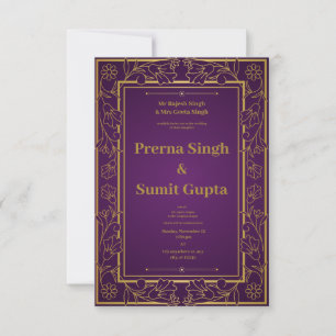 Purple and Gold Floral Wedding Invitation