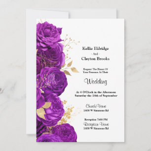 Purple And Gold Floral Wedding Invitation