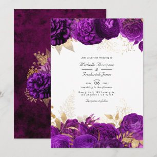 Purple and Gold Floral Wedding Invitation