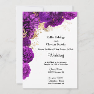 Purple And Gold Floral Wedding Invitation