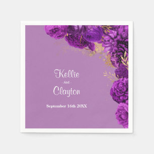 Purple And Gold Floral Wedding Napkins