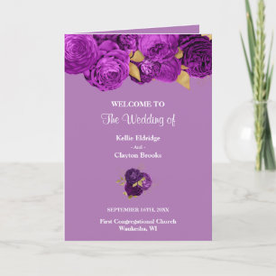 Purple And Gold Floral Wedding Programme
