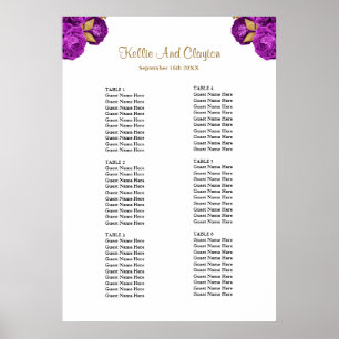 Purple And Gold Floral Wedding Seating Chart