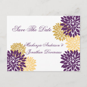 Purple and Gold Flower Petals Save The Date Announcement Postcard