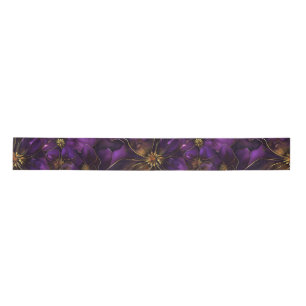 Purple and Gold Flowers Satin Ribbon
