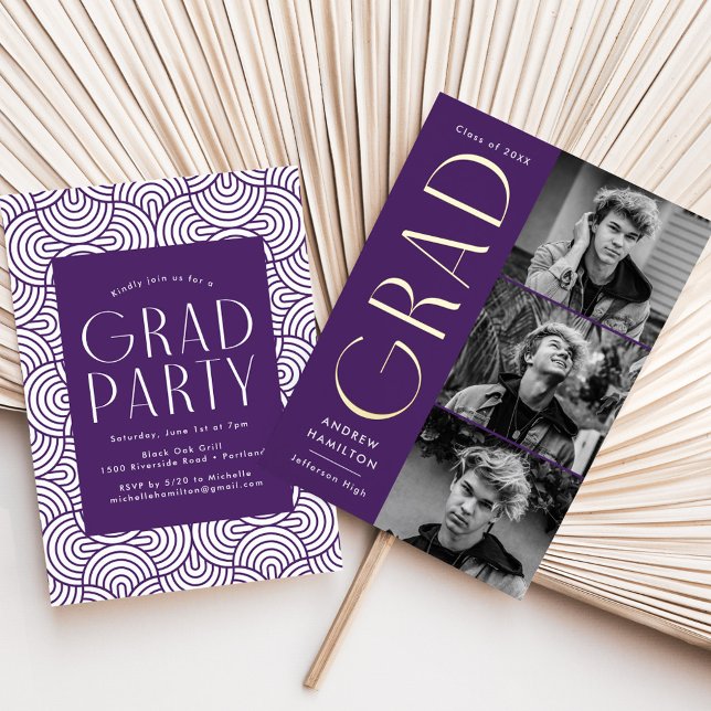 Purple and Gold Foil 3 Photo Graduation Party (Creator Uploaded)