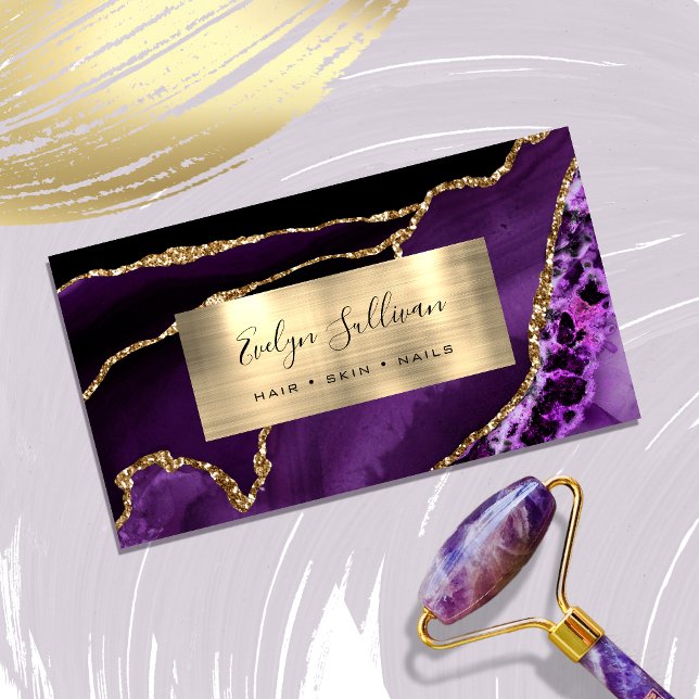Purple and Gold Foil Agate Business Card (Creator Uploaded)