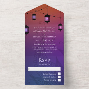 Purple and Gold Foil Arabian Wedding All In One In Invitation