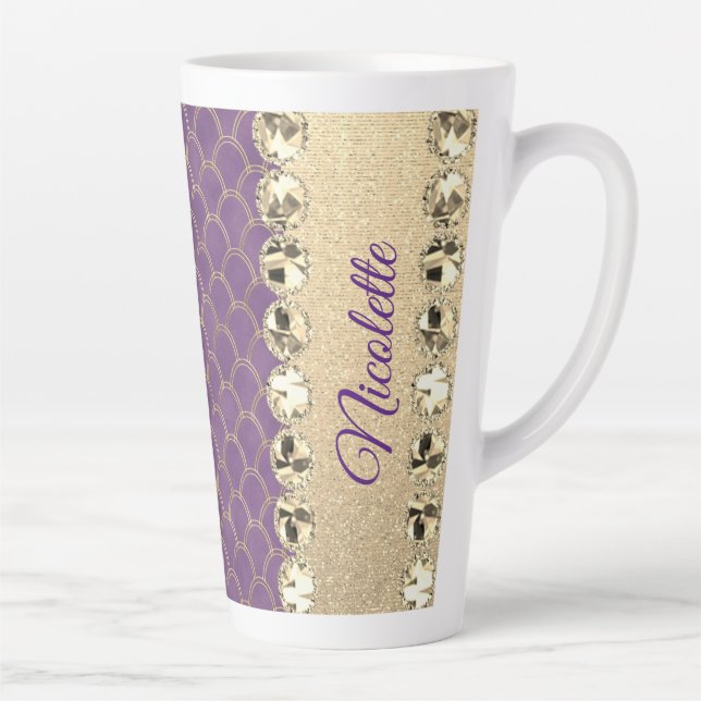Purple and Gold Foil Diamond Bling                Latte Mug (Right)