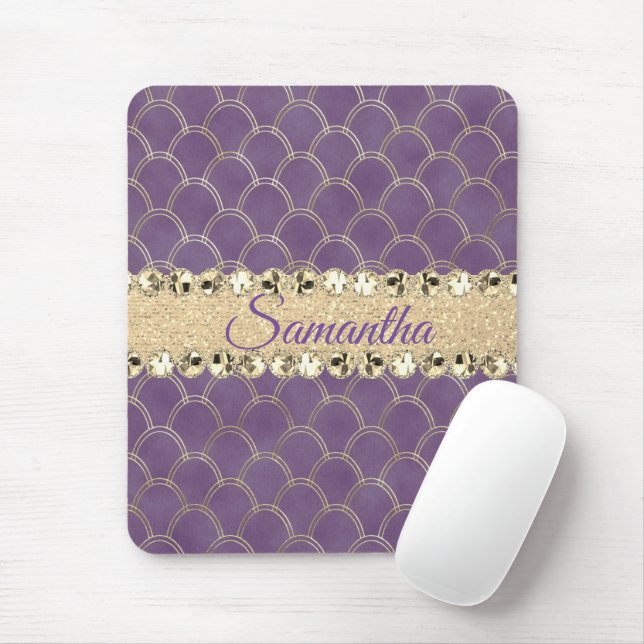 Purple and Gold Foil Diamond Bling               Mouse Mat (With Mouse)