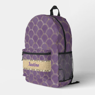 Purple and Gold Foil Diamond Bling Personalised  Printed Backpack