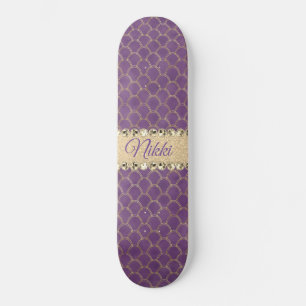 Purple and Gold Foil Diamond Bling                 Skateboard