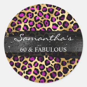 Purple and Gold Foil Leopard 60 & Fabulous Classic Round Sticker