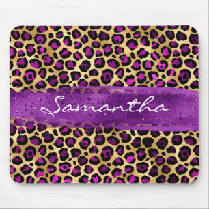 Purple and Gold Foil Leopard Brush Stroke Mouse Mat