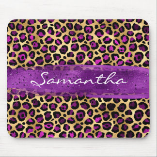 Purple and Gold Foil Leopard Brush Stroke Mouse Mat