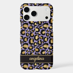 Purple And Gold Foil Leopard Print Monogrammed