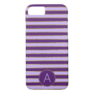 Purple and Gold Foil Stripe Monogram Pattern iPhone 8/7 Case