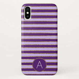 Purple and Gold Foil Stripe Monogram Pattern iPhone X Case