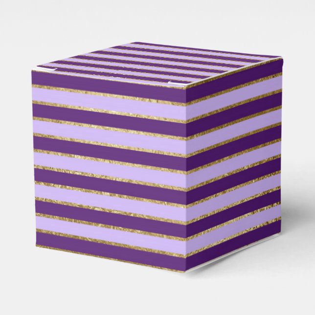 Purple and Gold Foil Stripes Birthday Party Favour Box (Front Side)