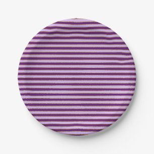 Purple and Gold Foil Stripes Birthday Party Paper Plate