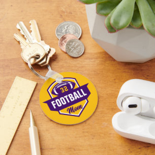 Purple and Gold Football Mum Jersey Number Photo Key Ring