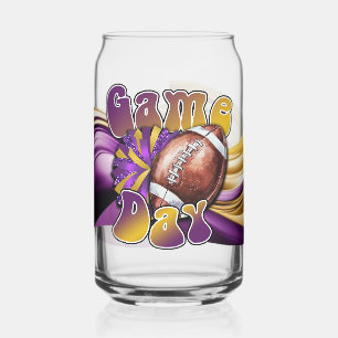 Purple and Gold Game day Can Glass