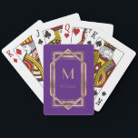 Purple and Gold Geometric | Monogram & Name  Playing Cards<br><div class="desc">Elegant and chic purple and gold art deco geometric frame with monogram. This is a template ready for you to personalise with your initial. Inspired by the 1920's Gatsby  Art Deco style. Great for speakeasy party or just regular poker night.</div>