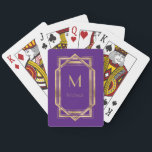 Purple and Gold Geometric | Monogram & Name  Playing Cards<br><div class="desc">Elegant and chic purple and gold art deco geometric frame with monogram. This is a template ready for you to personalise with your initial. Inspired by the 1920's Gatsby  Art Deco style. Great for speakeasy party or just regular poker night.</div>
