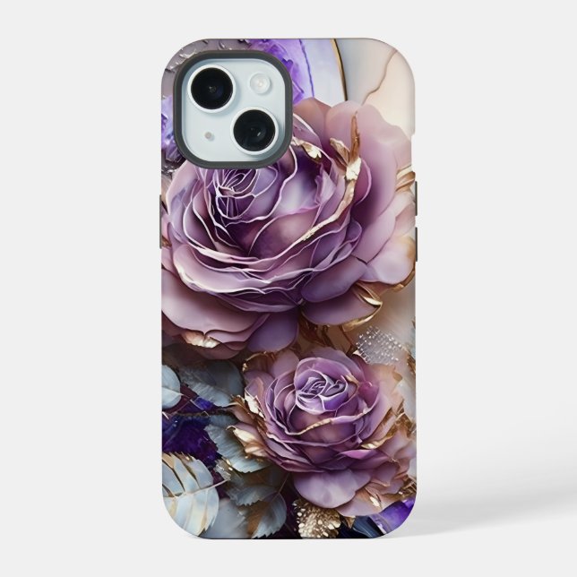 Purple and Gold Giant Roses  iPhone 15 Case (Back)