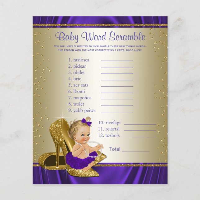 Purple and Gold Girl Baby Shower Games Flyer (Front)