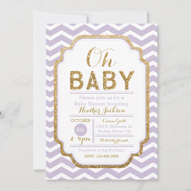 Purple and Gold Girl Baby Shower Invitation (Front)