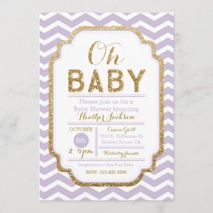 Purple and Gold Girl Baby Shower Invitation